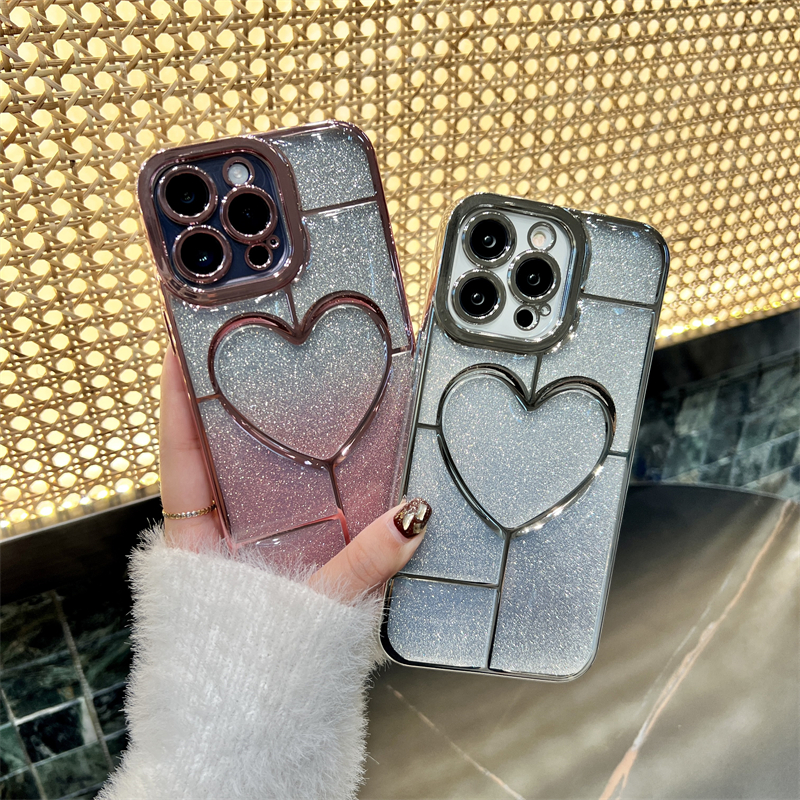 

Glitter Bling hollow out Heart Clear For iPhone 14 13 12 11 Pro Max Electroplated Soft Back Cover iPhone 14