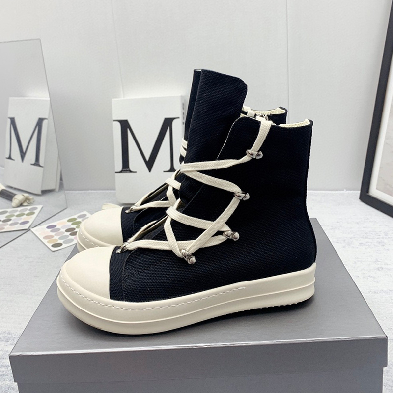 

Four Seasons Versatile Short Boots Luxury Designer Mens Shoes Canvas Leather Splice Womens Shoes Milk Fragrance Thick Sole Increase Versatile Couple Shoes 35-48 +box