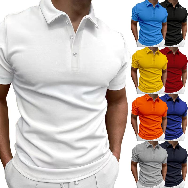 

Men's Polos Summer Men's Solid Color Short Sleeve Polo Shirt Casual Slim Lapel Button Top T-Shirt, Black