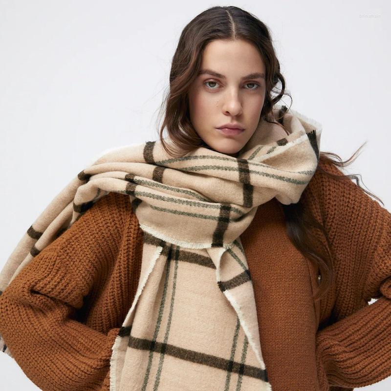 

Scarves 2023 Winter European Z Family Beige Lattice Women's Scarf Black Stripe Thickened Square Imitation Cashmere Shawl