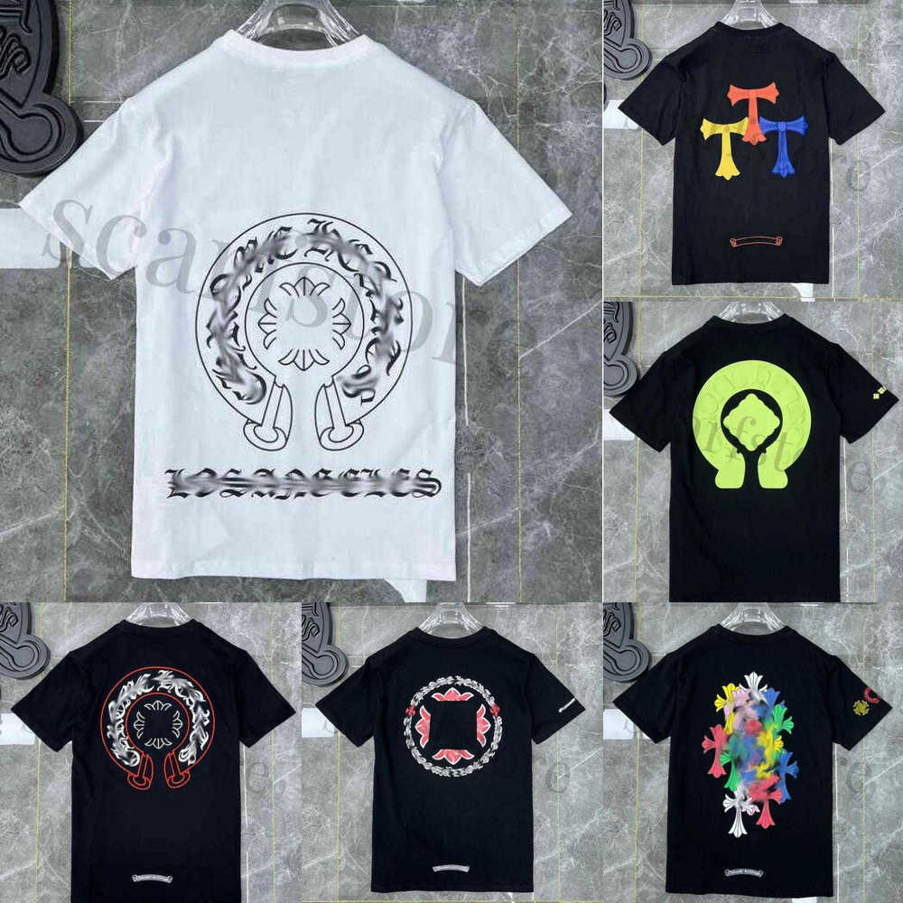 

Fashion Mens Classic t Shirts Brand Top T-shirts Ch White Short Sweater Casual Embossed Letter Horseshoe Sanskrit Cross Pattern Designers Tees Women Tshirts, Customized