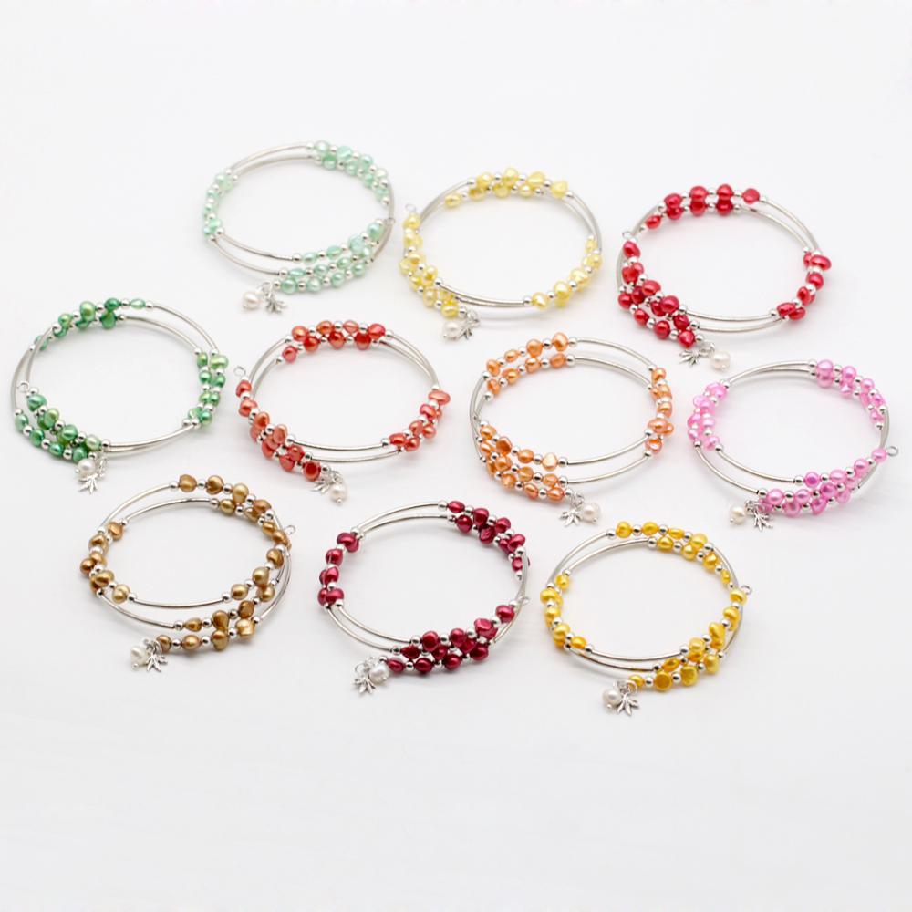 

Bangle Popular Freshwater Nugget Pearl Wrap Bracelets 20 Colors Pearls Handmade Wire Wrap Charms Bangles 5pcs PB002