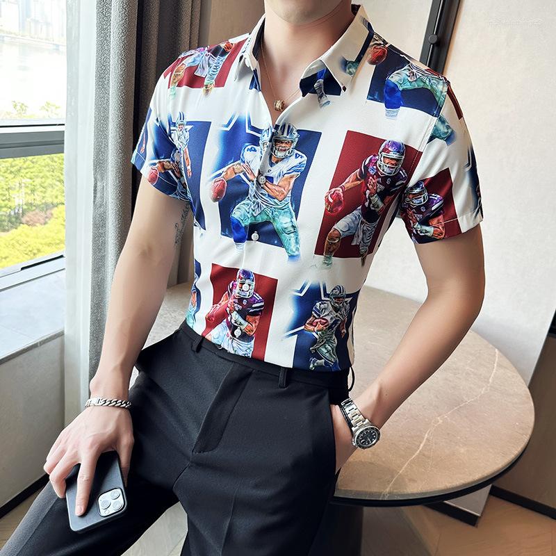 

Men's Casual Shirts Fashion Print For Men 2023 Summer Long Sleeve Slim Fit Social Business Dress Shirt Streetwear Tuxedo Blouse, White