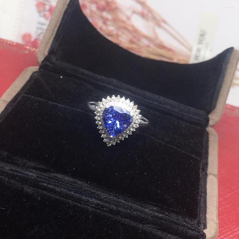 

Cluster Rings AZJ Tanzanite Ring Fine Jewelry Pure 18K Gold Natural Gemstones 2.45ct Diamonds Female Anniversary Gift
