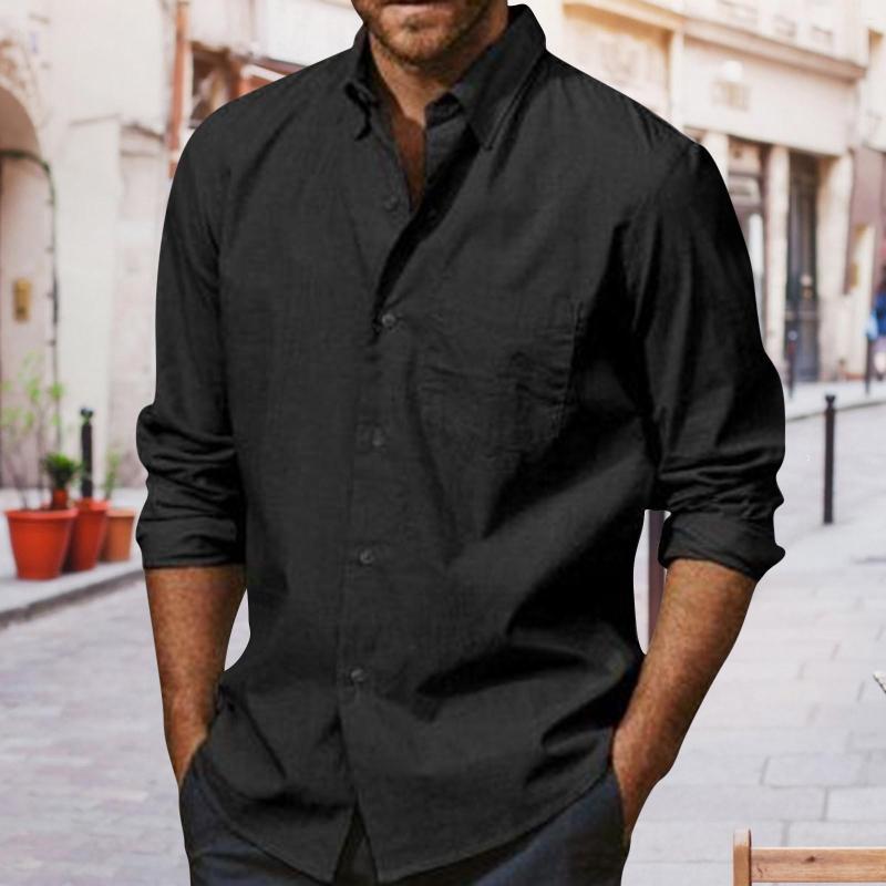 

Men's Casual Shirts Fashion Trend Shirt For Men Spring Summer Solid Color Long Sleeve Loose Clothes Cardigan Harajuku Streetwear, Black