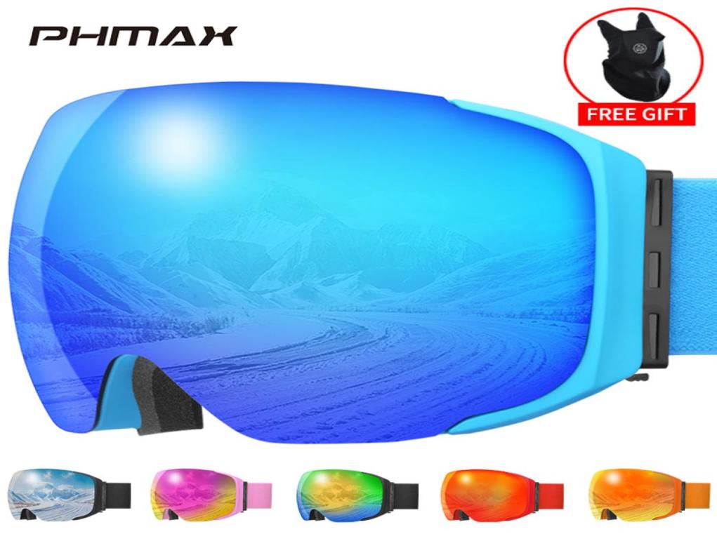 

PHMAX Magnetic Ski Goggles Winter Men AntiFog Snowboard Goggles With Ski Mask AntiUV Protective Ski Glasses For Snowmobile 220219107550