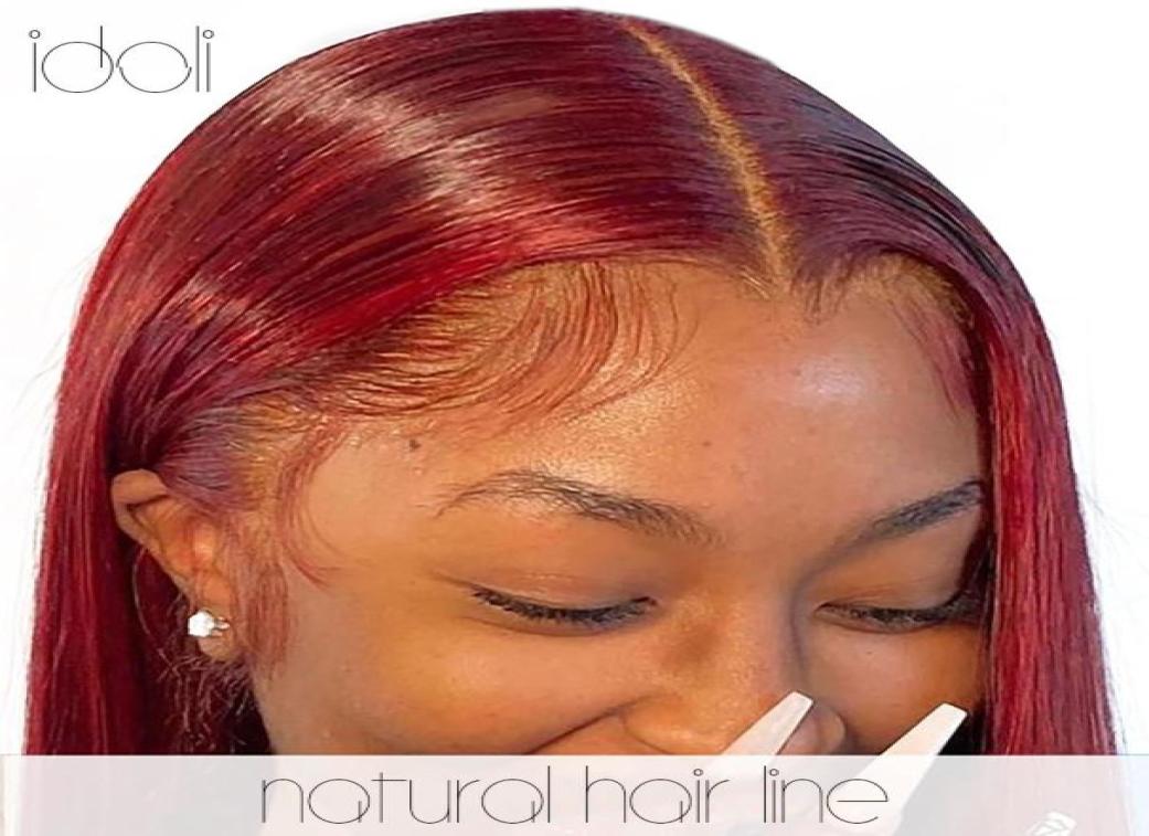 

Black Burgundy HD Transparent Front Colored Human Hair Lace 13x6 Wigs Women Straight 12 34quot Inch 1807734049