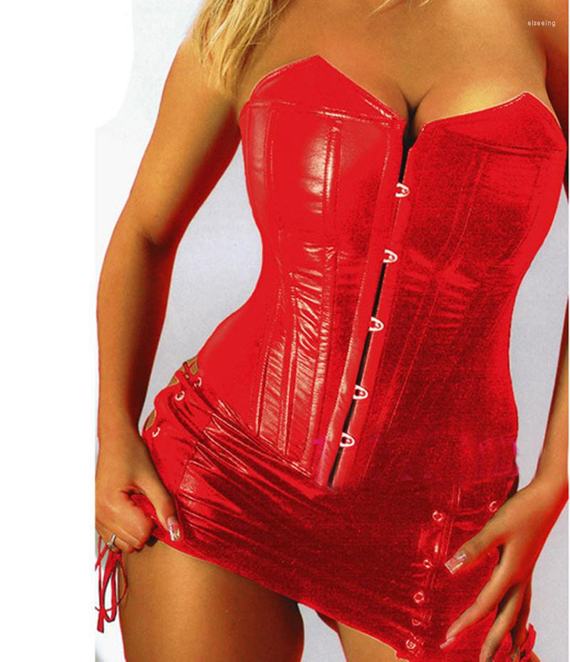

Women' Shapers Sexy Lingerie Women Black Leather Lace Steampunk Corset Lady PVC Mini Dress Waist Gothic Bustier Zip Dominatrix