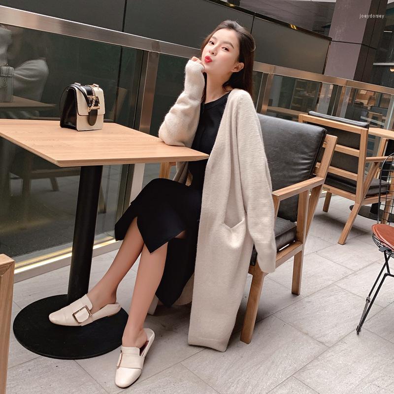 

Women's Knits Autumn And Winter Korean Lazy Style Solid Color V-neck Knitted Cardigan Sweater For Women, Red