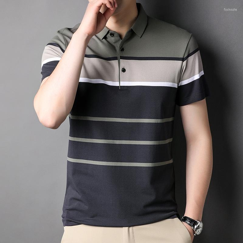 

Men's Polos 2023 Summer Striped Men's Polo Shirts High Quality Short Sleeve Business Casual Male Tees Fashion Loose Man 3XL, Green