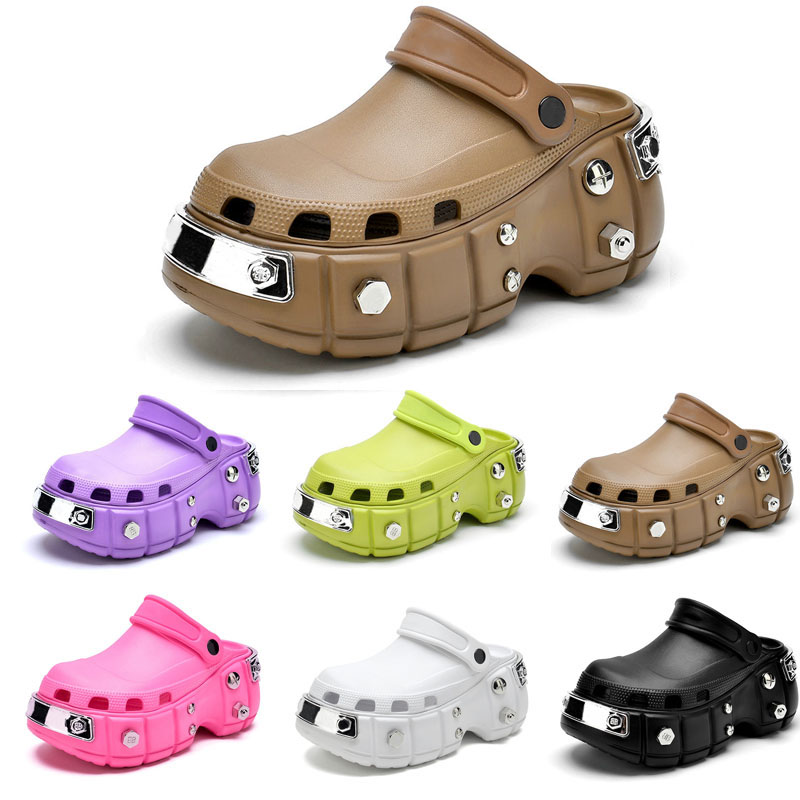 

Women Luxury Platform Sandals Designer Mens Womens Slide Triple White Black Rose Pink Purple Brown Iron button Buckle Strap Platform Sandal Slider Casual Shoe, Color#3