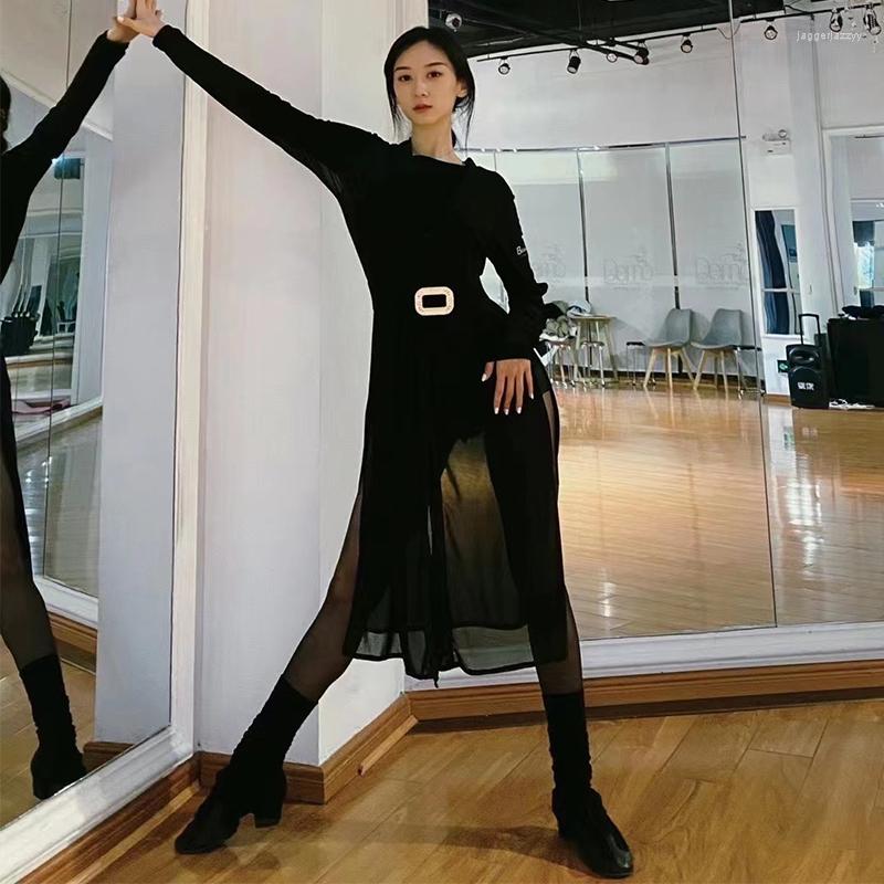

Stage Wear Black Mesh Latin Dance Cardigan Women Long Sleeves Coat Adult Clothe Rumba Ballroom Practice DNV17831, Only coat