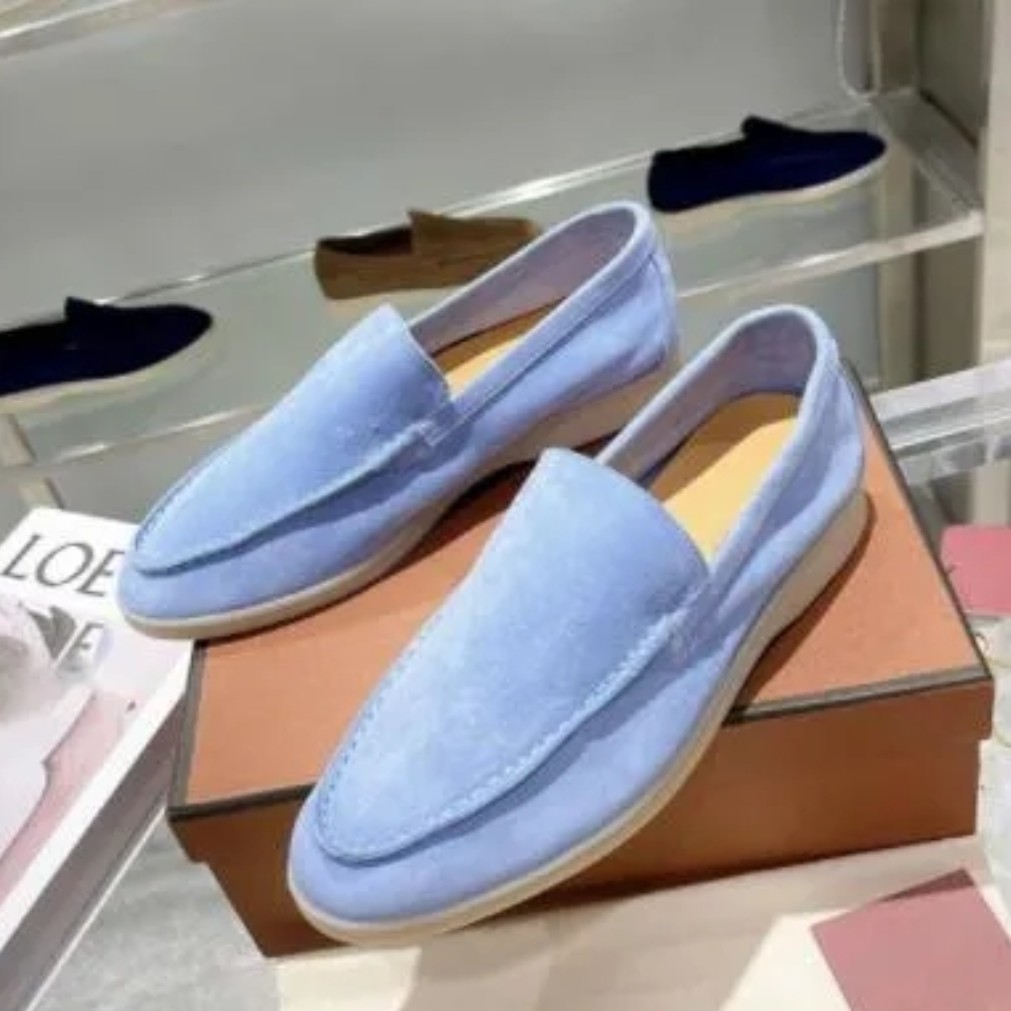 

Top Luxury Loro Suede Shoes Summer Charms Embellished Walk Suede Loafers Couple Genuine Mens Womens Leather Casual slip on flats for Men Women flat Dress shoes, 11