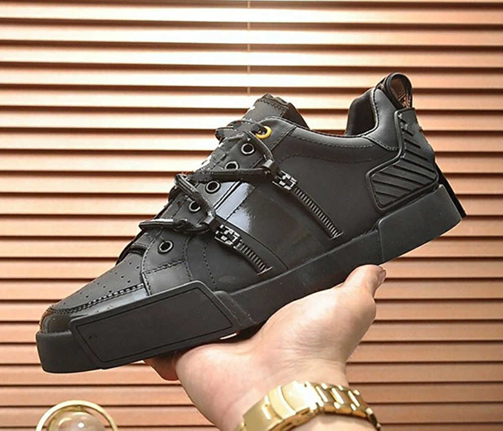 

Designer Mens shoes Desi Portofino Sneakers Luxury Brand Leather Trainers Red Black White Calfskin Shoes Platform Sneaker Size 38-45, Color 1