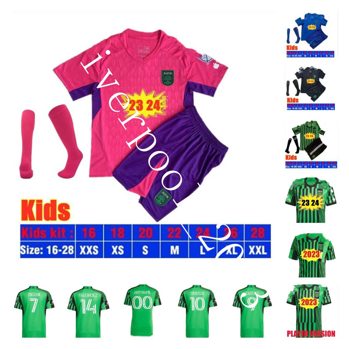 

MLS 2023 Austin FC soccer jerseys home 23 24 Fagundez Rigoni Zardes Driussi PEREIRA GALLAGHER football shirt fans player version Cecilio URUTTI men kids goalkeeper, Kids size:17