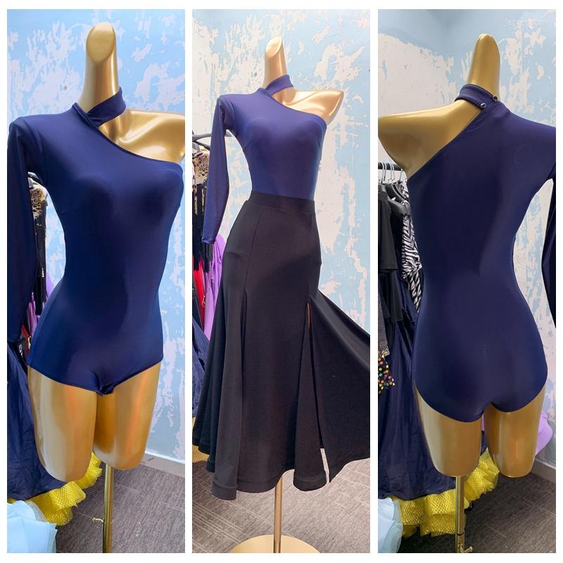 

Stage Wear 2023 Ballroom Dance Tops Women'SSamba Modern Dancing Practice WearFemaleDancewear Lady Female One Shoulder Crop, Blue