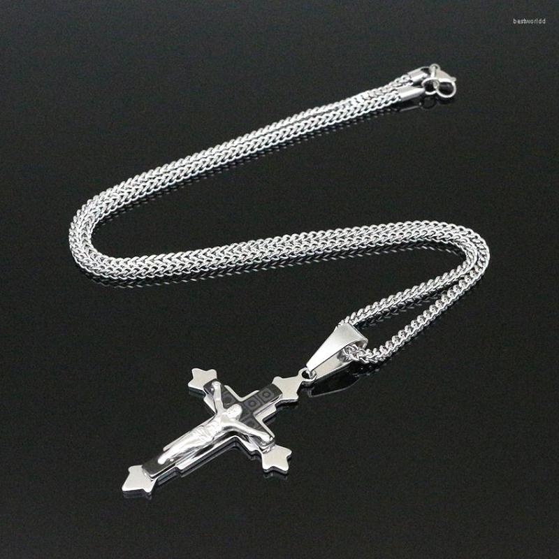

Pendant Necklaces Trendy Men Jewelry Cross Black&Steel Stainless Steel 60CM Chain Necklace Women Jesus