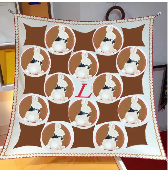 

Luxury Women Square Scarf 2023 Summer New SILK Cute Rabbit Flowers Printed Geometric Versatility Neck rings Neckline Decoration Handbag Shawls