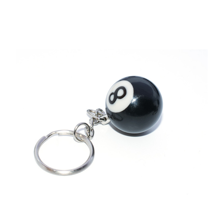 

2019 Fashion creative unisex 25mm pure black 8th billiards key ring billiards supplies billiards gift black 8 key ring pendant