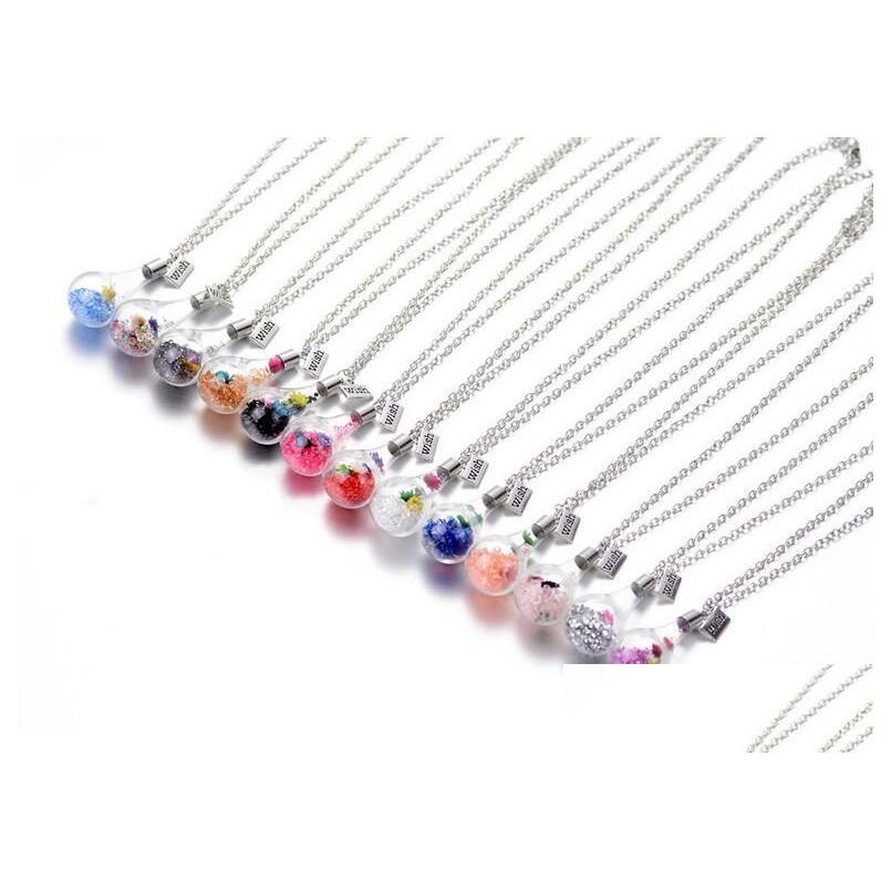 

Pendant Necklaces Style Drift Bottle Necklace Water Drop Glass Er Dry Flower Hay Wishing Wfn273 With Chain Mix Order 20 Pieces A Lot Dhl3F