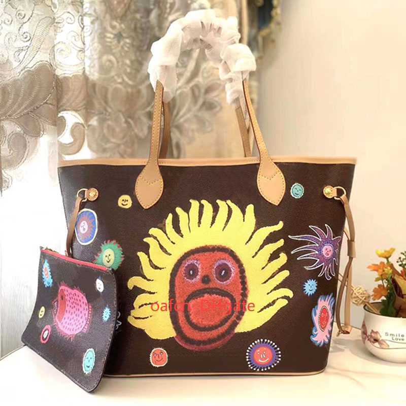 

23SS New Print Designer Handbag, Water Bucket, Large Luxury Shopping Bag, Pillowcase, Colorful Calf Leather Short Handle, Old Flower Fashion Letter Zipper Inside, 25x19x15cm