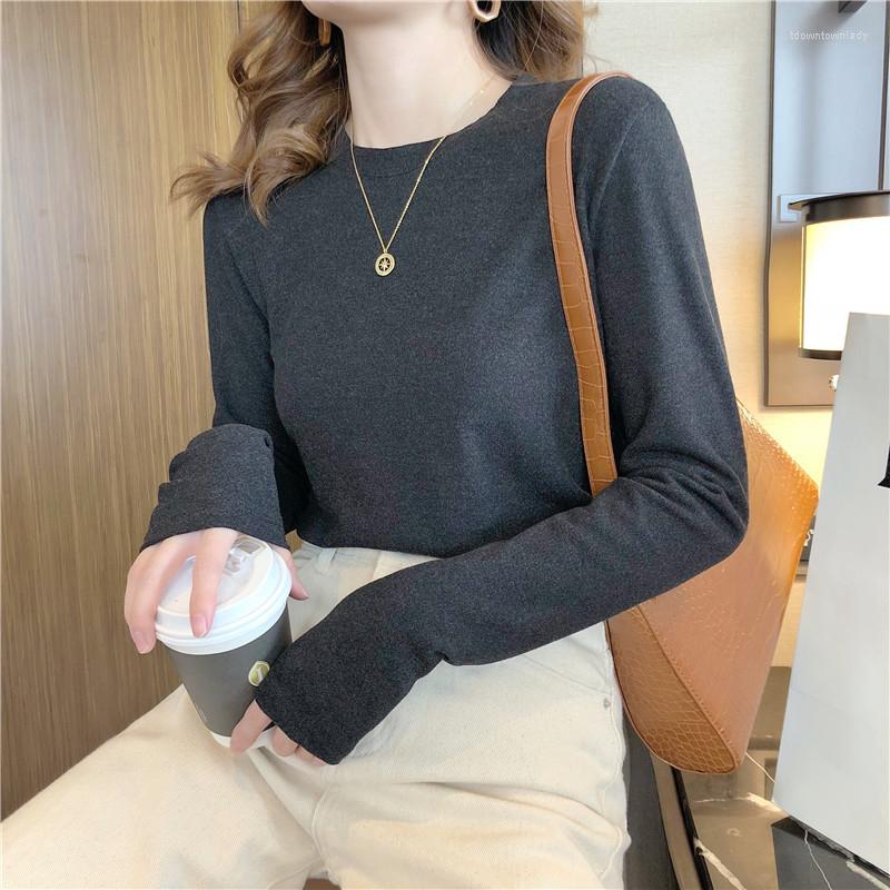 

Women' T Shirts Autumn Winter Women Double Faced Velvet Long Sleeve T-shirts Half Turtleneck Solid Color Darlon Warm Tops Thick Bottomed, Dark grey