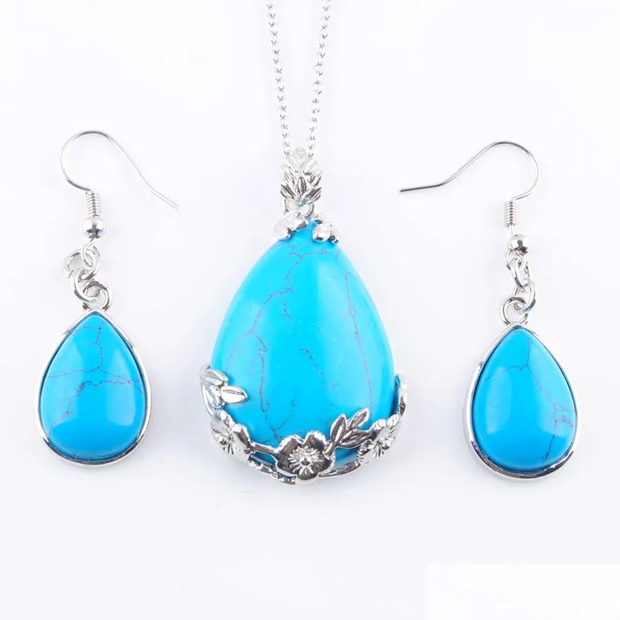 

Earrings Necklace Chain Jewelry Set For Women Natural Stone Blue Turquoises Water Drop Shape Reiki Chakra Bead Pendant Q3069 Delive Dhkn7, White