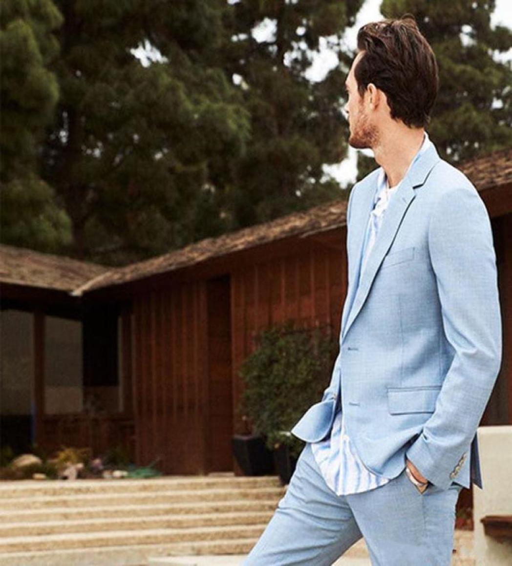 

New Custom Design Blue Wedding Men Suits Summer Slim Fit Groom Tuxedos Handsome Male Blazers 2 Piece Burgundy Bridegroom Suit Prom2052141, Gray