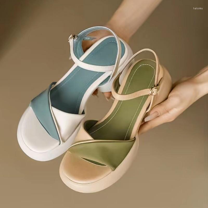 

Sandals 2023 Women Mid Heels Shoes Summer Fashion Chunky Dress Slippers Walking Pumps Casual Mujer Zapatillas Slides, Green