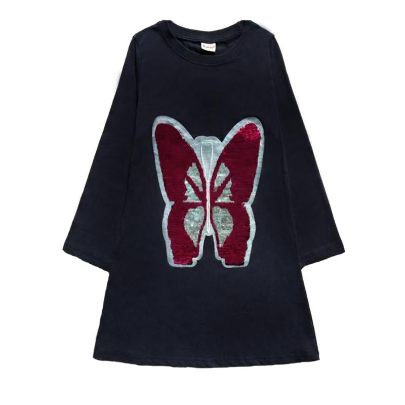 

Girl Dresses Girl's Casual Kids Dress Cotton Long Sleeve Girls Butterfly Sequins Children T-shirt Fashion Clothing, Pink