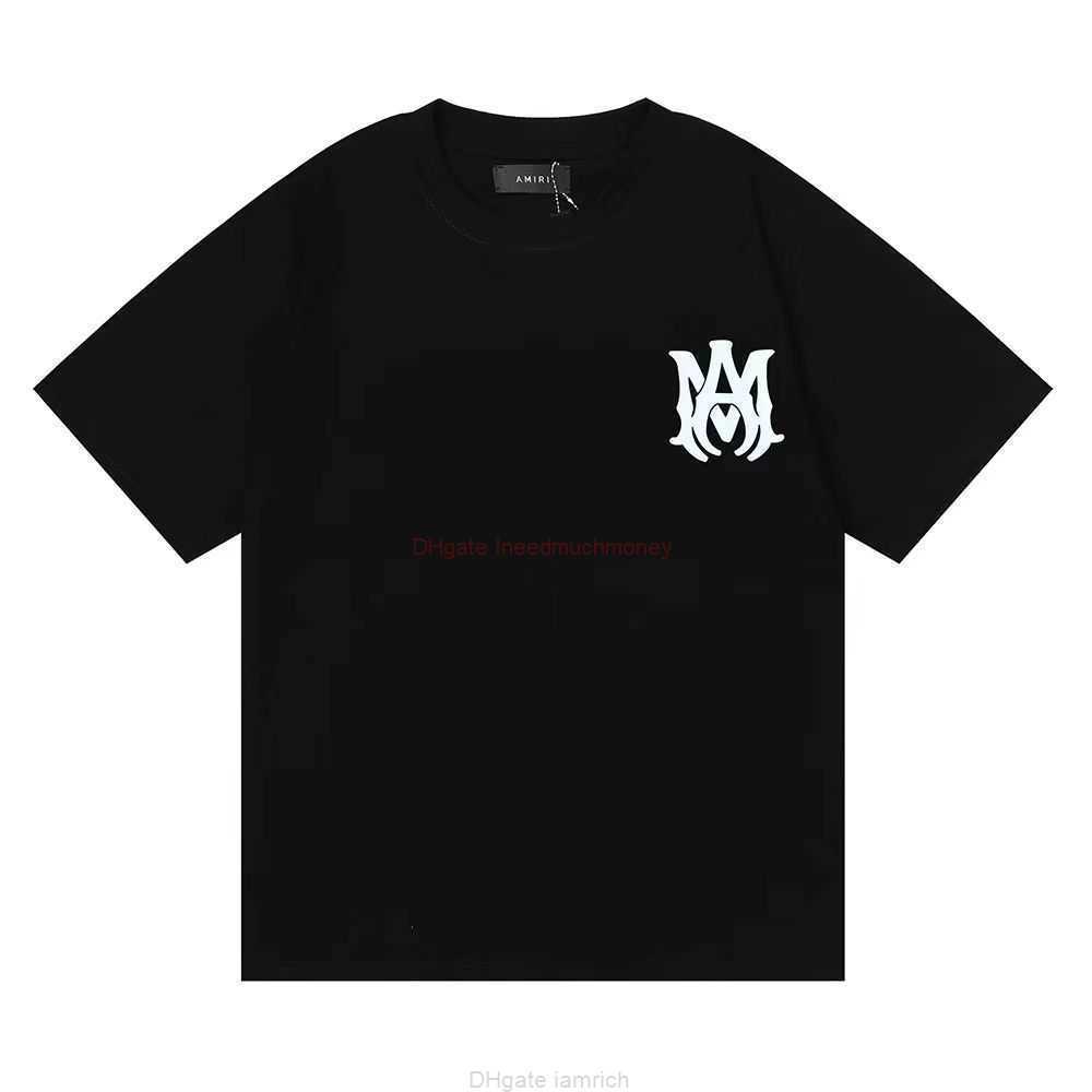 

Designer Fashion Clothing Amires Tees Am Tshirt Amies Short Sleeve Leather Letter Embroidery Colorful Speckle Graffiti Letter Slogan Print Fog High Street Fashion, Black and white