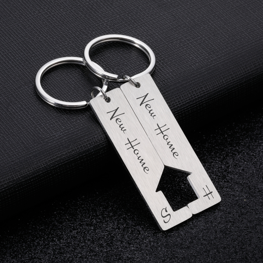 

Paired Home Keychain Personalized Customized Keyring Initials Names Engraved for Boyfriend Husband Couple Loves Anniversary Gift