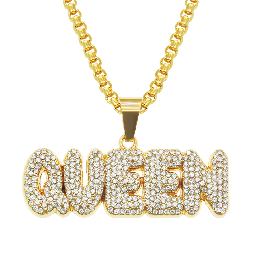 

necklace for mens chain cuban link gold chains iced out jewelry Hip Hop Full Diamond Pendant Letter Necklace