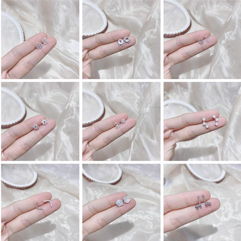 

Stud Earrings Fashion Simple Love Deer Flower Temperament S925 Silver Needle Jewelry Small Geometric Sweet Ear For Female