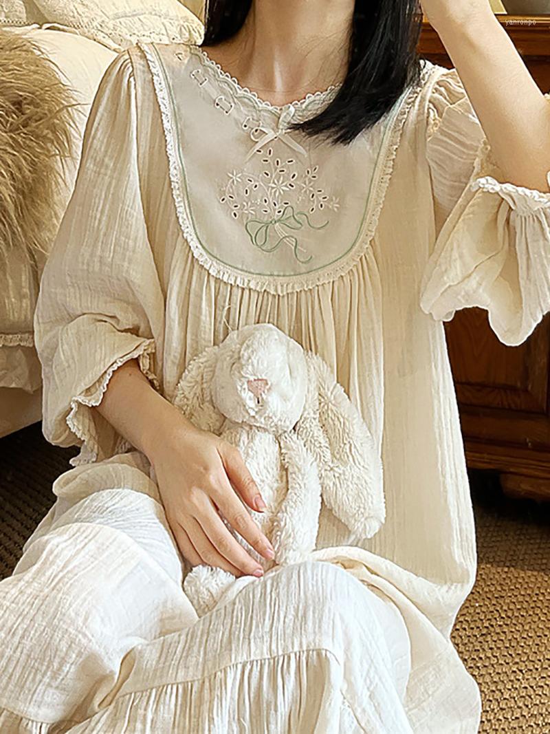 

Women' Sleepwear Women Fairy Retro Princess Nightdress Double Layer Pure Cotton Ruffles Vintage Pajamas Female Spring Victorian, Apricot