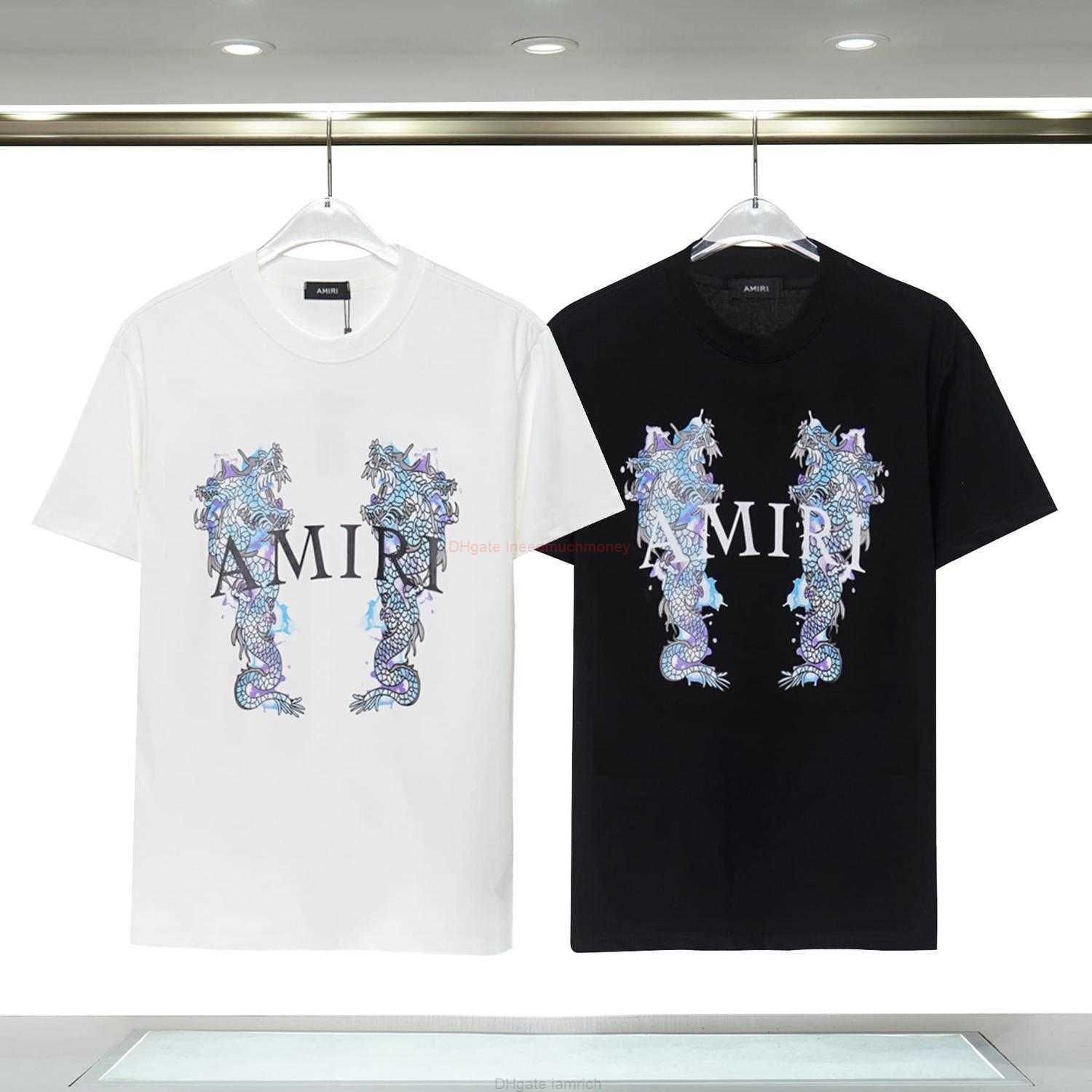 

Designer Fashion Clothing Amires Tees Am Tshirt 2023 Early Spring New Emir Amies Short Sleeve Tshirt Unisex Double Dragon Pattern Letter Loose Top Luxury Casual Tops, White