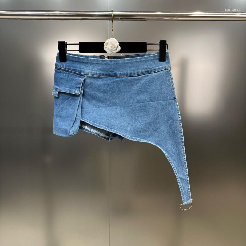 

Women' Shorts BORVEMAYS Irregular Slim Denim 2023 Summer Fashion Trend Street Zipper Pockets High Waist Solid Color Jeans WZ2622, Blue