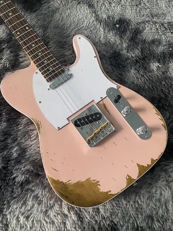 

Chinese electric Guitar Pink Handmade antique style t l alder body and maple top