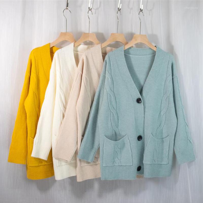 

Women's Knits 2023 Autumn Winter Women's Sweaters V-Neck Buttons Cardigans Pockets Oversize Elegant Ladies Knitwears CL599, Sky blue