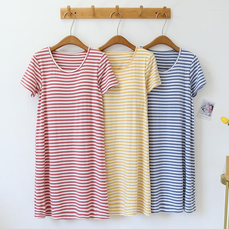 

Women's Sleepwear Women's Summer Modal Nightdress Loose Round Neck & Stripe Design For Simple Home Lounging Nightgown Comfortable, Blue