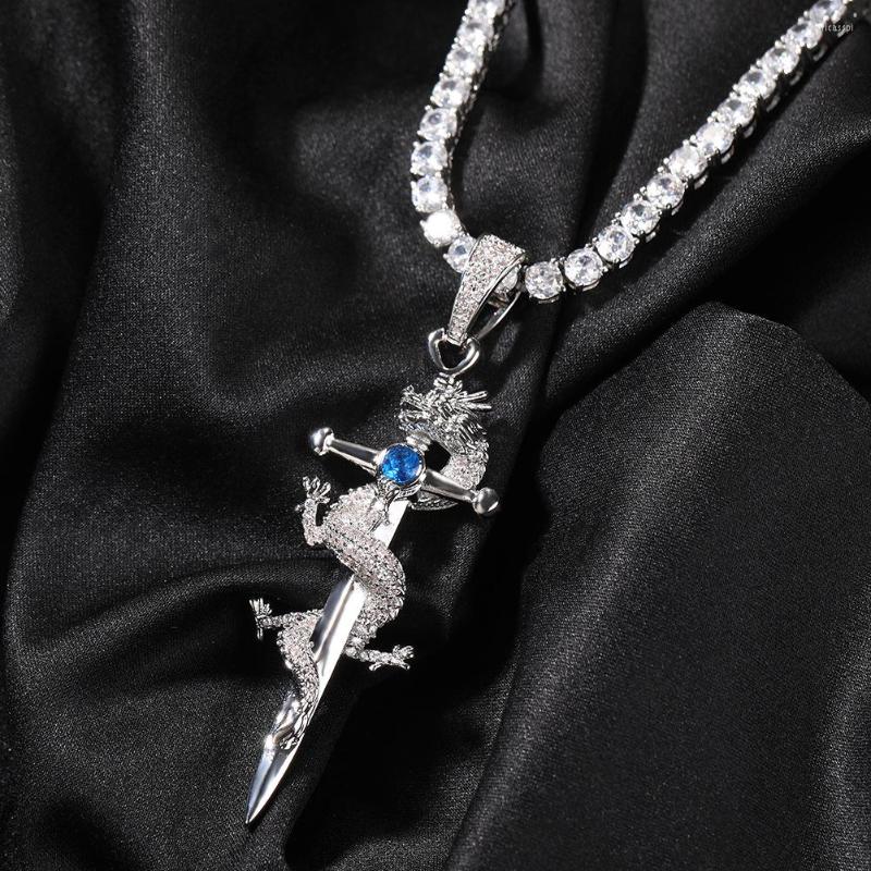 

Pendant Necklaces Chinese Dargen Cross Sword Shape Iced Out Bling Necklace Mirco Pave Prong Setting Fashion Hip Hop Jewelry BP230