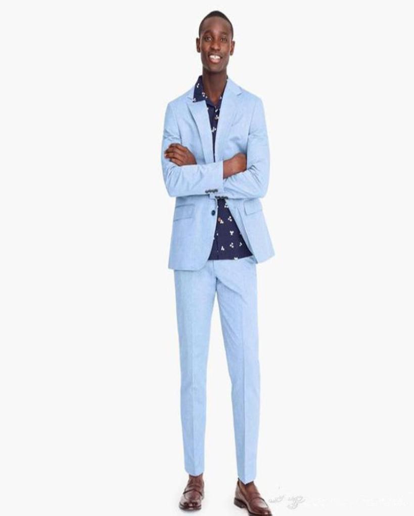 

New Light Blue Two Button Mens Suits Groom Tuxedos Peaked Lapel Groomsmen Wedding Prom Dinner Blazer Suits JacketPants 7274404443, Ivory