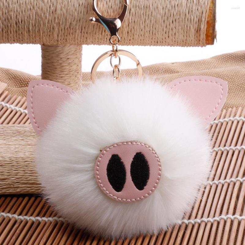 

Keychains Pig Nose Keychain Fake Fur Pom Key Chain Women Trinket Car Ring Jewelry Gift Fluffy On Bag