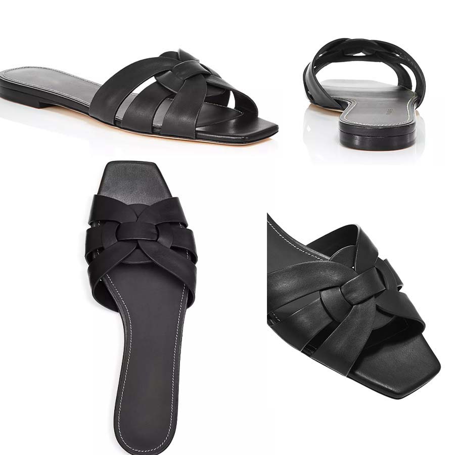 

Designer Slide Sandal Black Brown Leather Slippers Womens Sandals PATENT TRIBUTE LEATHER MULES Slides Ladies Shoe Beach Coat Slippers Woman Slipper, #7
