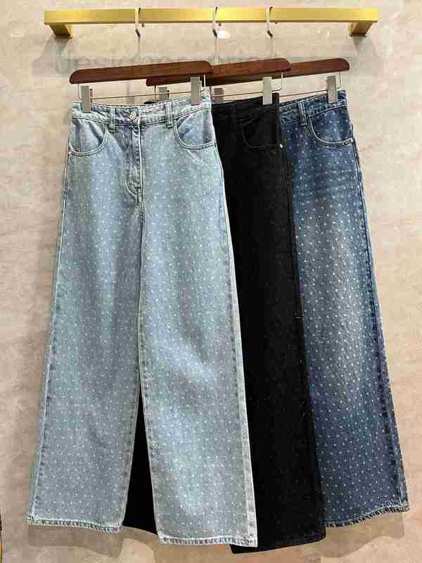 

Women' Jeans designer Washed Tri Color Sky Full Star Wave Dot Printed for 23 New Line chic Straight Leg Wide Pants GREM, Black9
