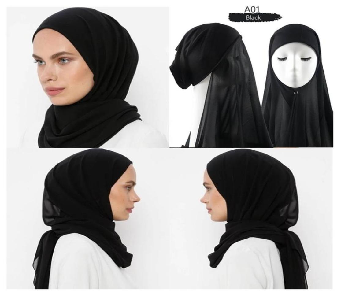 

Muslim Women Hijab s Instant Ready To Wear Bonnet Hijabs Chiffon With Cap 2207187796329
