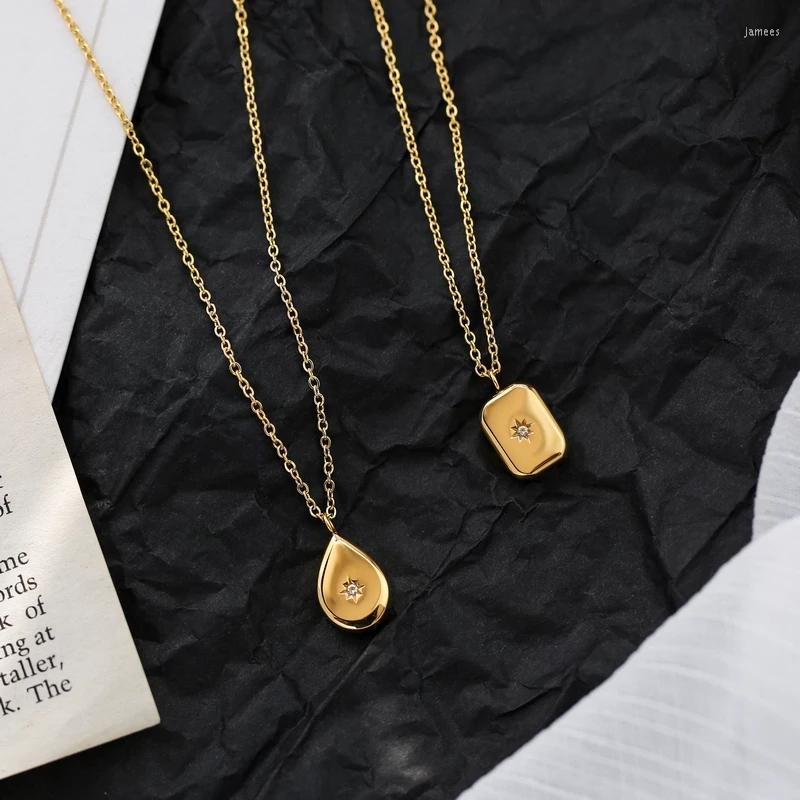

Pendant Necklaces YUN RUO 18 K Gold Plating Vintage Pole Star Water Drop Necklace Fashion Titanium Steel Jewelry Woman Gift Never Fade