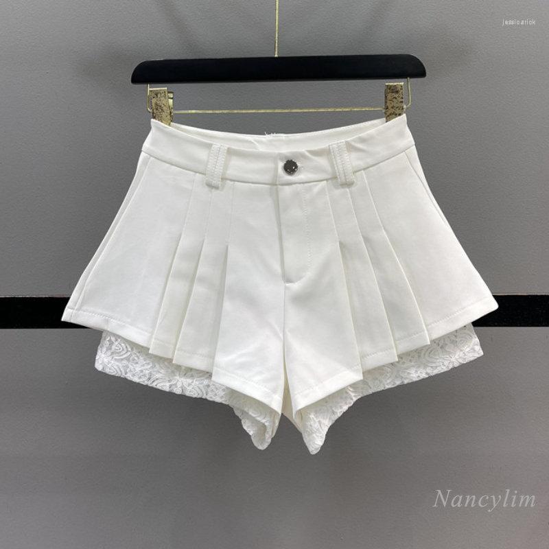 

Women's Shorts Lace Stitching For Women 2023 Summer High Waist Slimming A- Line Wide Leg Slim Fit Girl Pleated Pantskirt Fashion, Grey striped shorts