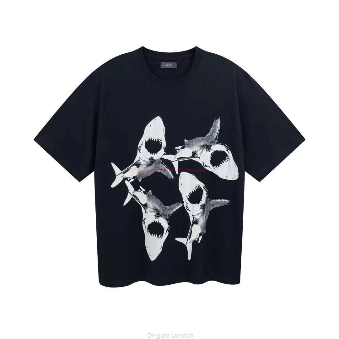 

Designer Fashion Clothing Amires Tees Am Tshirt Amies Shark Short Sleeve High Streetfabric Is Made of 230 Grams of Double Yarn Fabric with Fog Backing Vest Luxury Casu, Black