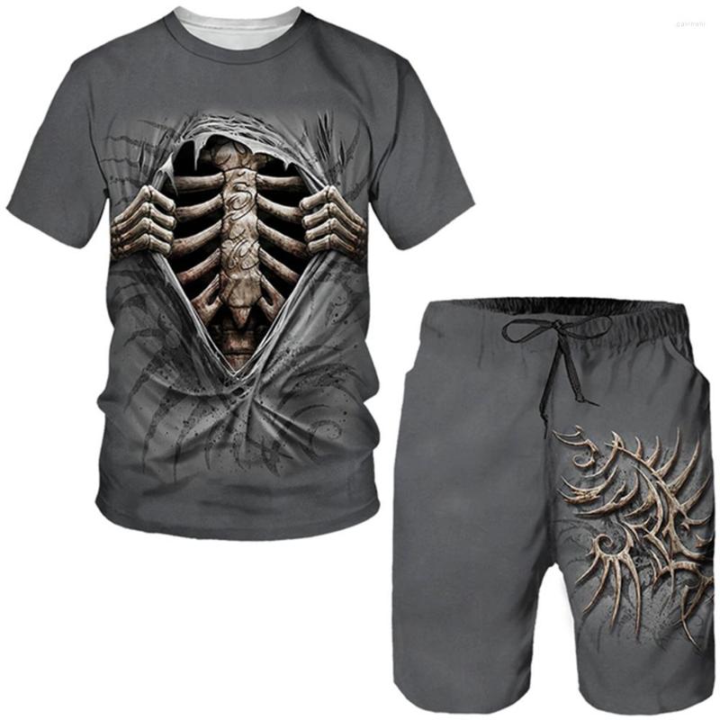 

Men's Tracksuits Summer Men's Short Sleeve T-shirt Shorts Set Personality Skull 3D Printed Cool Streetwear